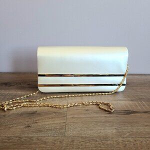 Vintage Farnell Paris cream color evening bag purse with gold details.